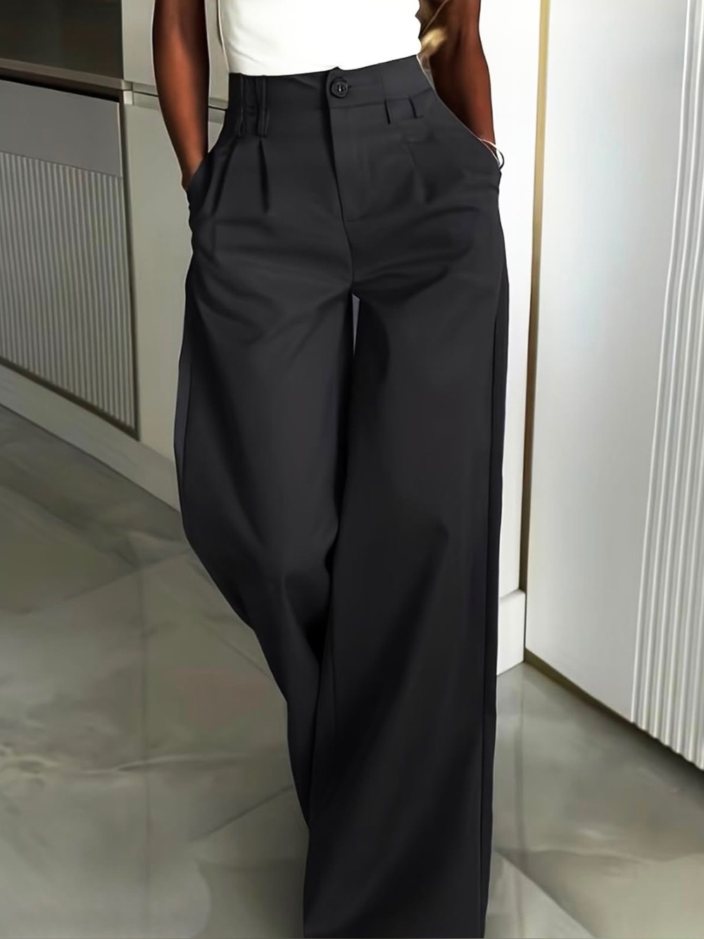 Alba Moda Wide-Leg Classic Black Women's Pants
